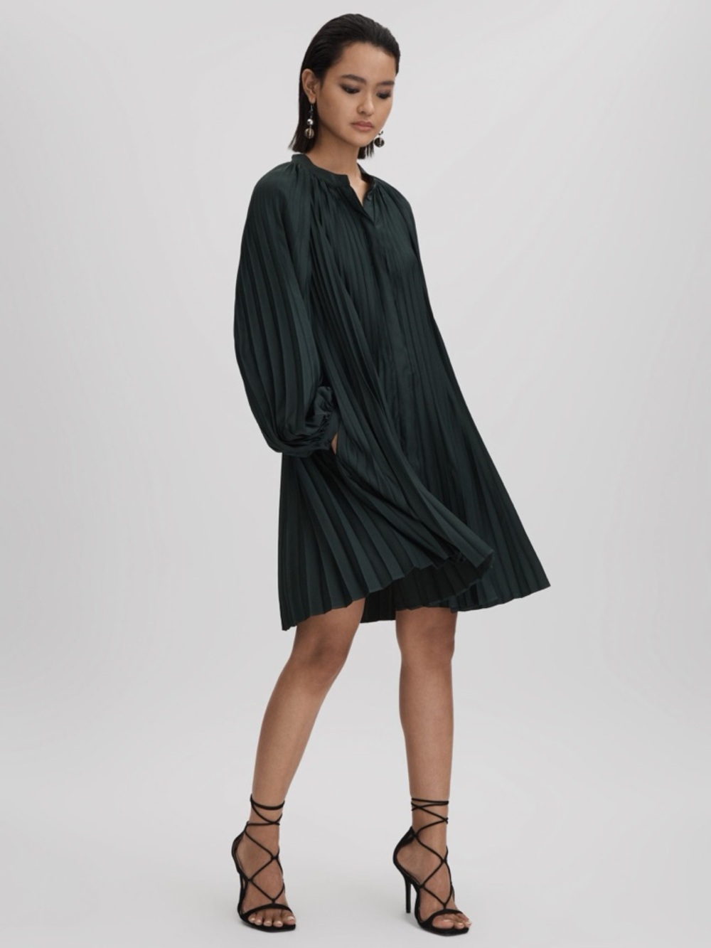 REISS Trina Pleated Mini Emerald Dress